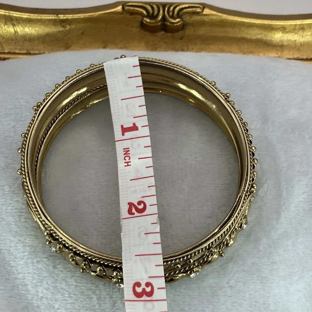 Children's Bangle Bracelets 2 Ornate Gold Tone Rhinestones Indian Design Stack